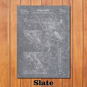 May include: A black and white blueprint style illustration of a Ruger MKIII pistol with magazine disconnect. The patent number 7,096,618 is listed at the top right corner of the image. The patent was published on August 29, 2006. The inventor is listed as J.M. McGarry and the assignee is Sturm, Ruger & Company, Inc.