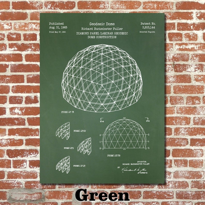 Geodesic Dome Patent Print Art 1965 Green