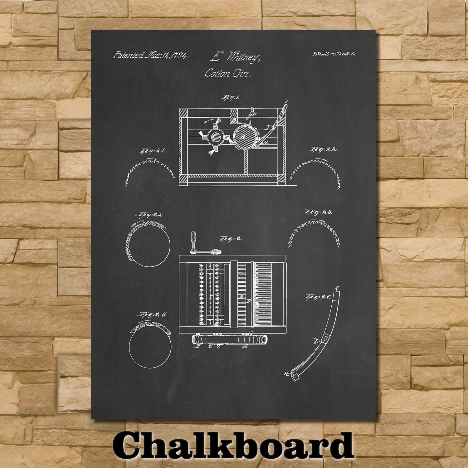 Eli Whitney's Cotton Gin Patent Print Art 1794 - Etsy