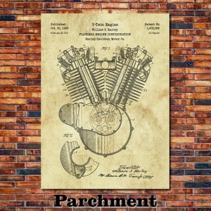 Motorcycle Engine Patent Print Art 1923 Parchment