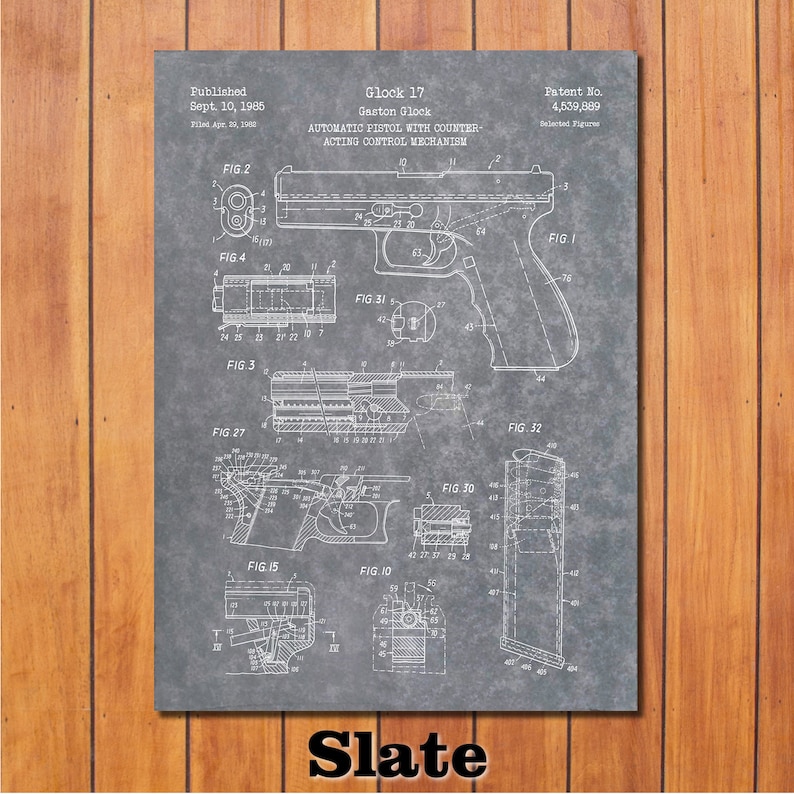 Patent for Glock 17/19 Art Print 1985 Slate