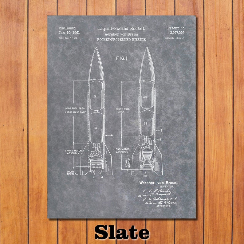 Werner Von Braun Rocket Patent Print Art 1961 - Etsy