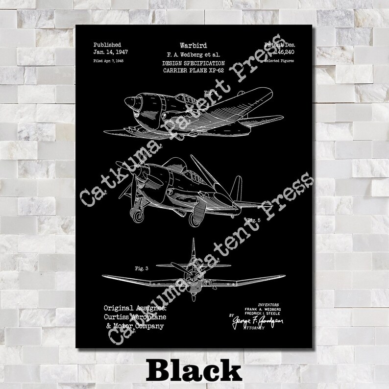 Warbird WWII Airplane Patent Print Art 1947 - Etsy