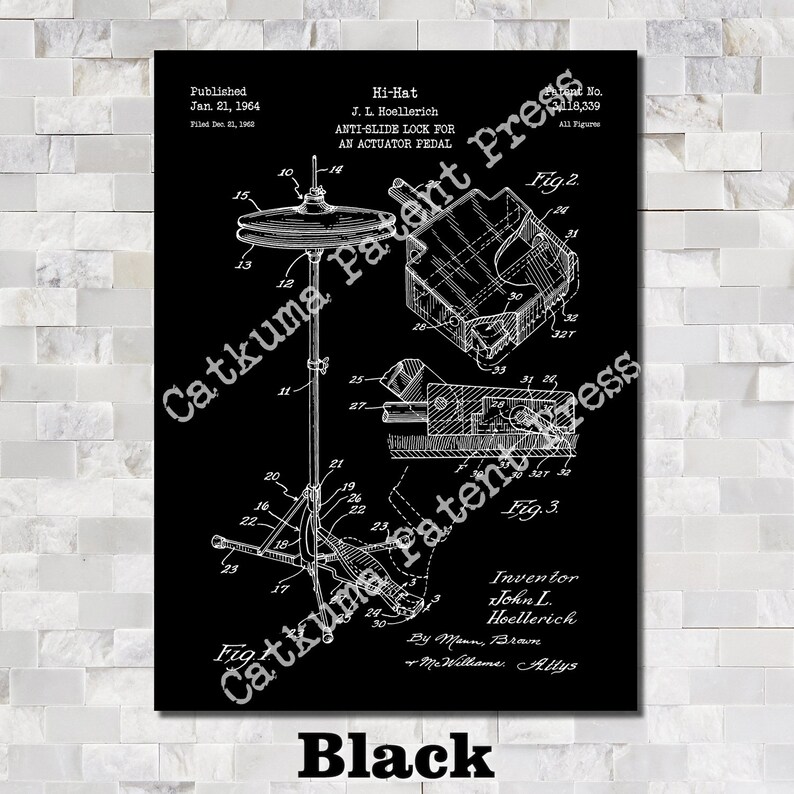 Hi-Hat Patent Print Art 1964 Black