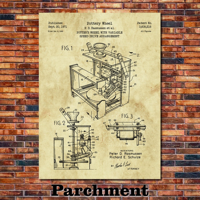 Pottery Wheel Patent Print Art 1971