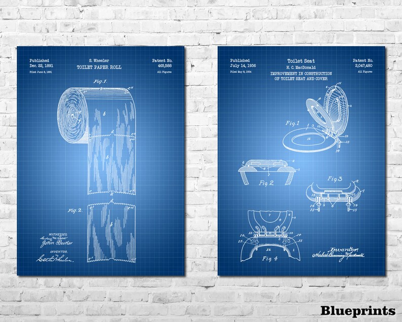 Toilet Patent Print Art Set of 2 Etsy