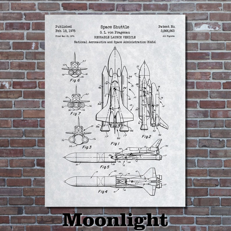 NASA Space Shuttle Patent Print Art 1975 image 6