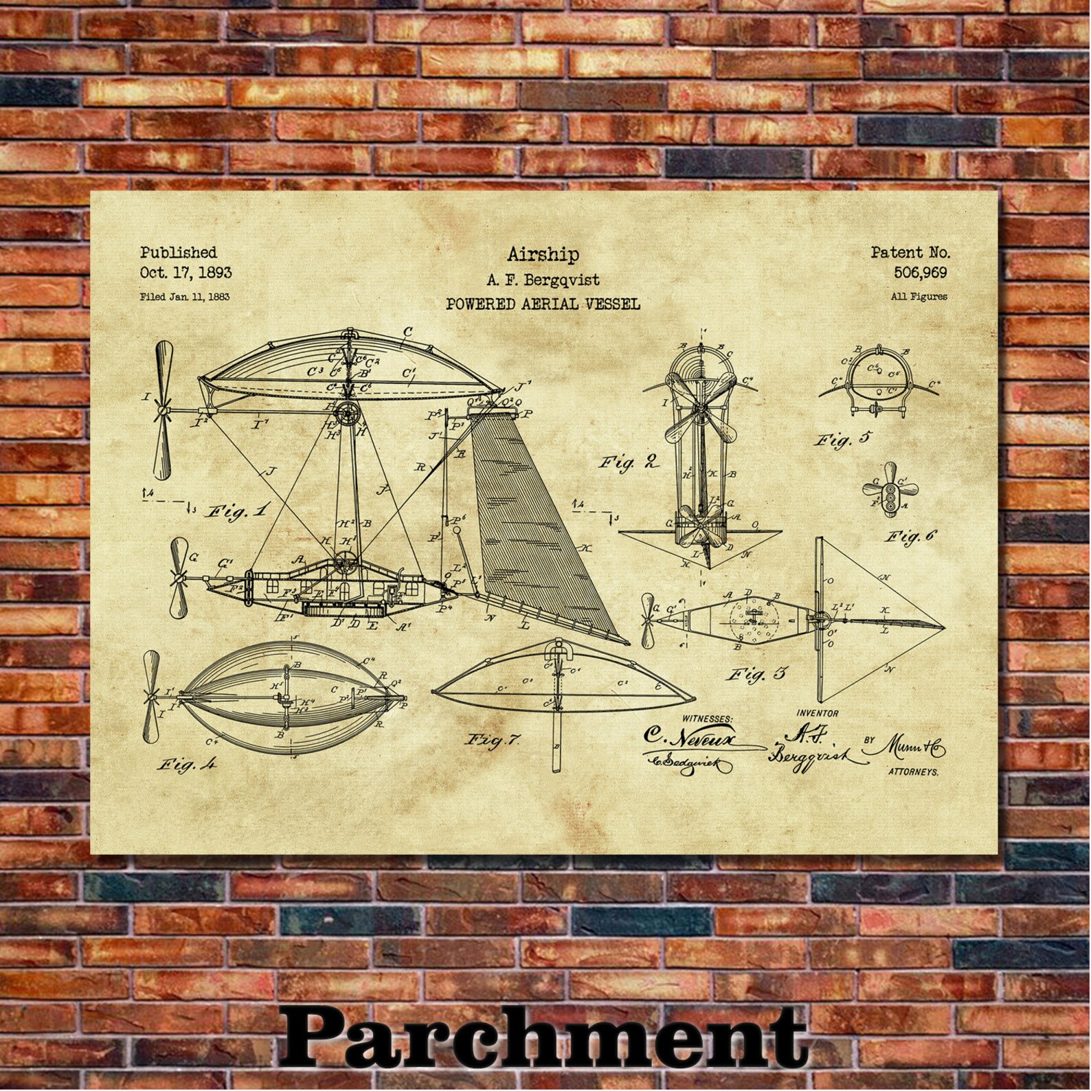 Airship Patent Print Art 1893 - Etsy