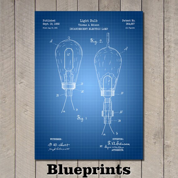 Edison Bulb Patent Print Art 1882 Etsy