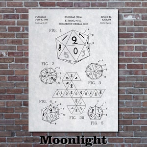 20-Sided Dice Patent Print Art 1999 Moonlight