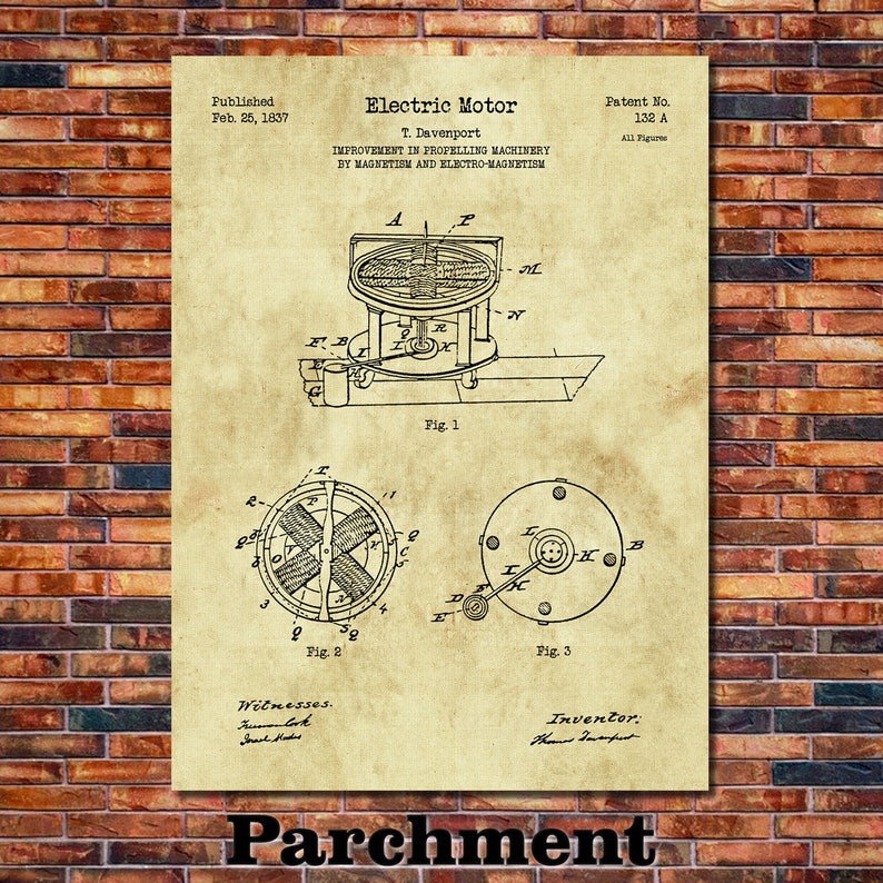 May include: A vintage patent drawing for an electric motor, dated February 25, 1837. The drawing shows a detailed illustration of the motor's design, including its components and workings. The patent number, 132 A, is displayed at the top right corner of the drawing.