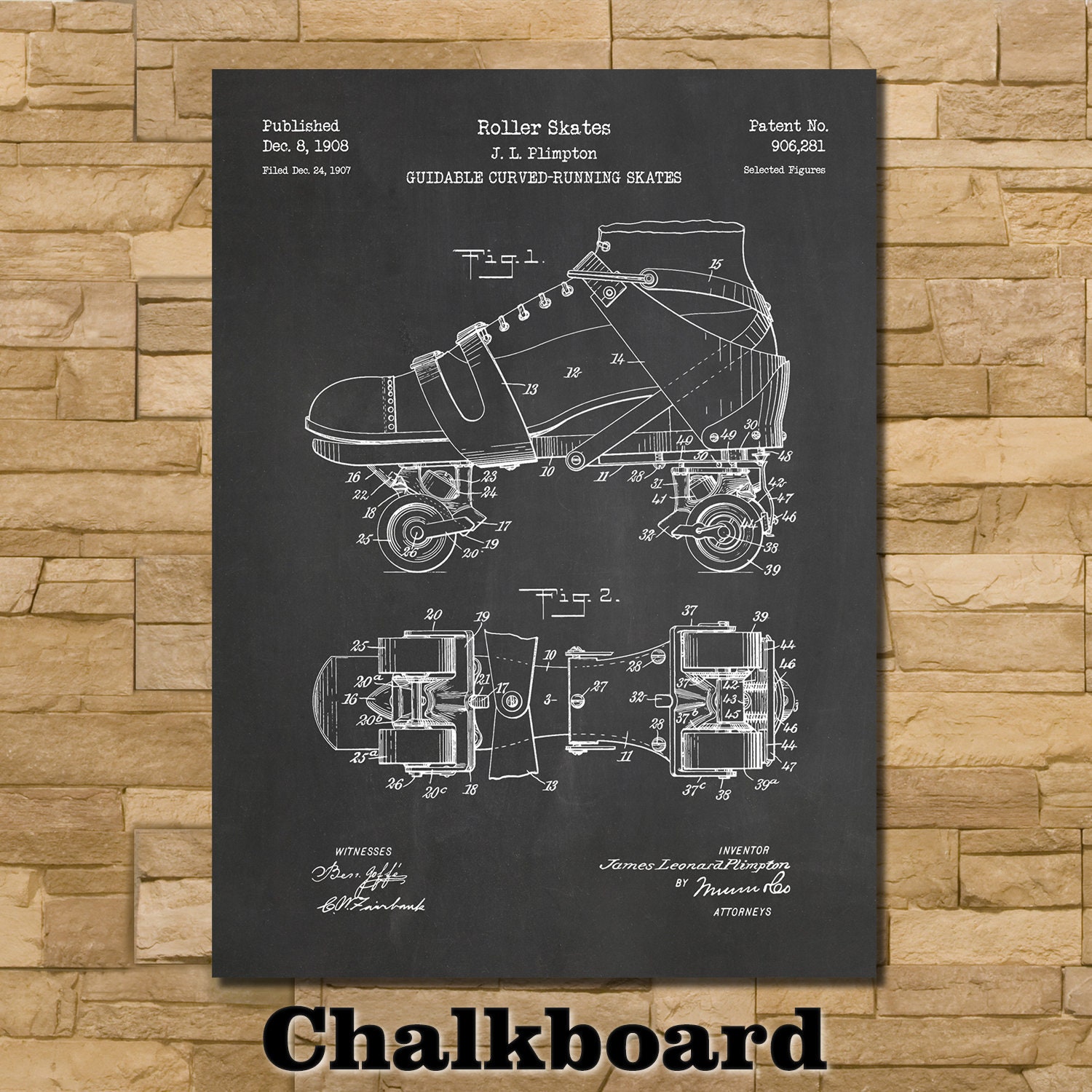 Roller Skate Patent Print Art 1908 - Etsy