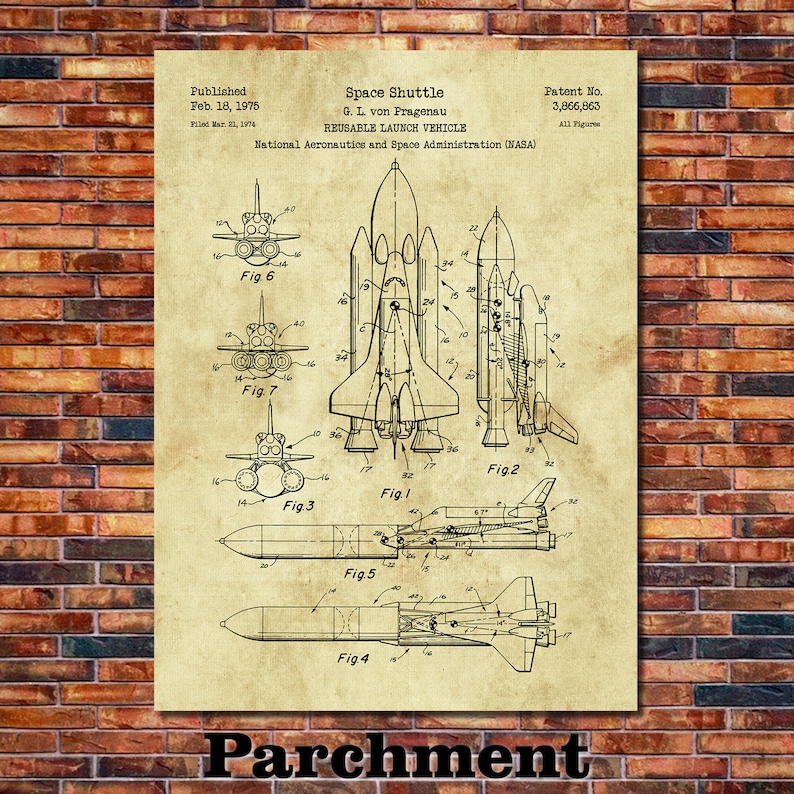 NASA Space Shuttle Patent Print Art 1975 image 4