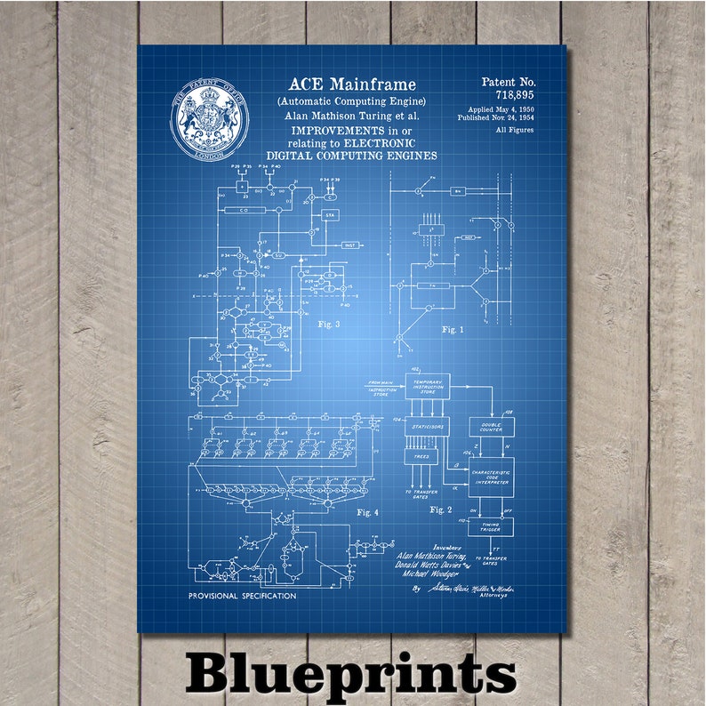 Turing Machine ACE Mainframe Computer Patent Print Art 1950 | Etsy