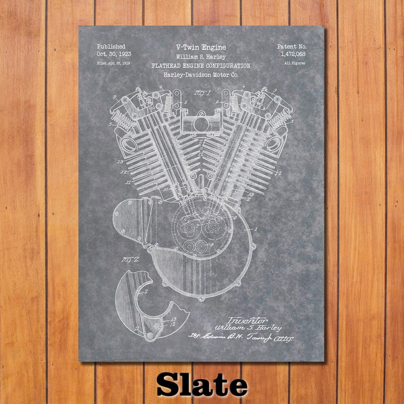 Motorcycle Engine Patent Print Art 1923 Slate