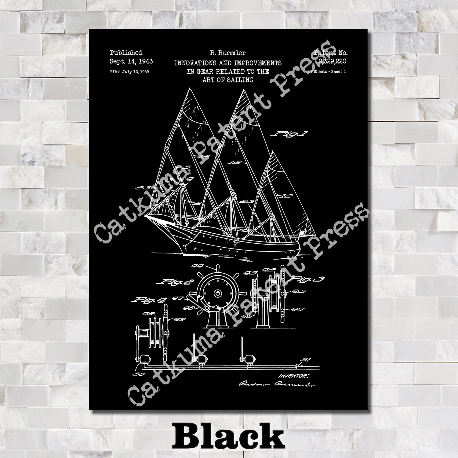 Sailing Boat Patent Print Art 1943 - Etsy
