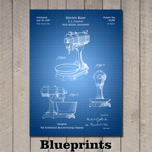 Art Print Depicting KitchenAid Mixer Patent 1935 Blueprints