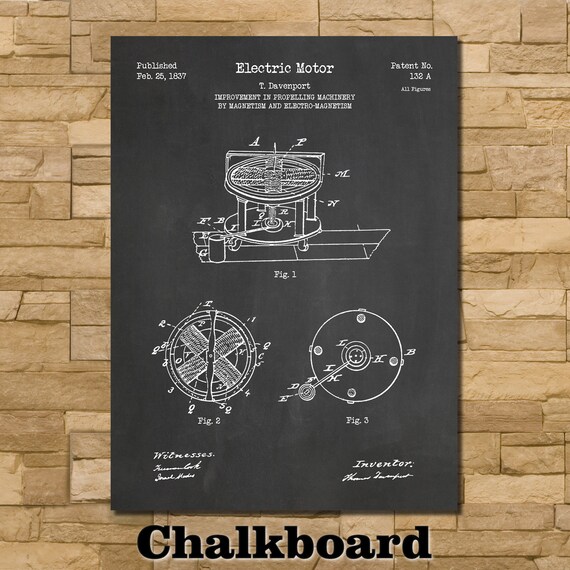 First Electric Motor Patent Print Art 1837