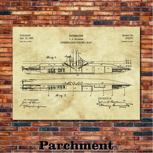 Submarine Patent Print Art 1892 - Etsy