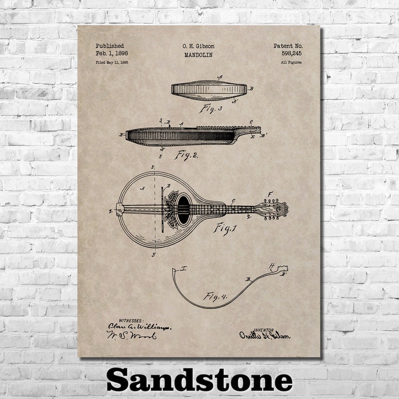 Patent Art Depicting Gibson Mandolin 1898 - Etsy