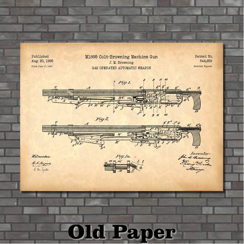 M1895 ColtBrowning Machine Gun Patent Print Art 1895 Etsy
