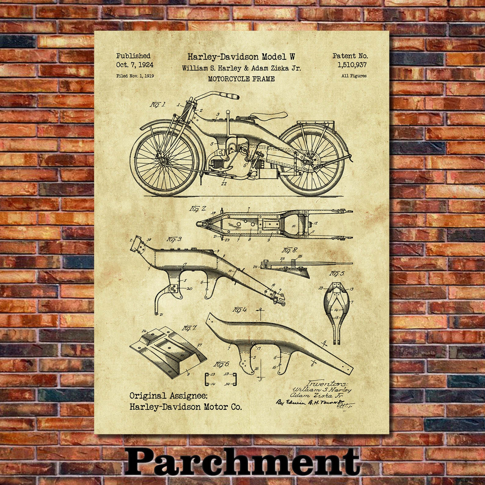 Harley-Davidson Motorcycle Patent Print Art 1924 | Etsy