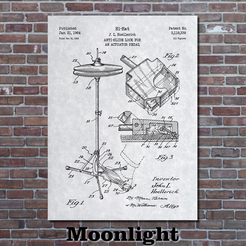 Hi-Hat Patent Print Art 1964 Moonlight