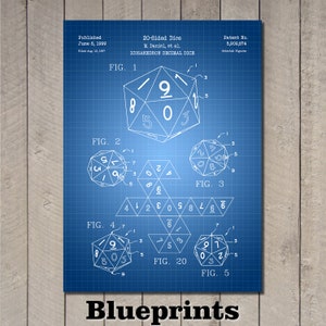 20-Sided Dice Patent Print Art 1999 Blueprints