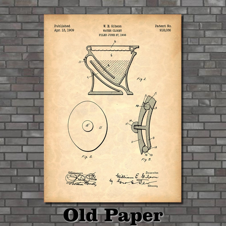 Toilet Patent Print Art 1909