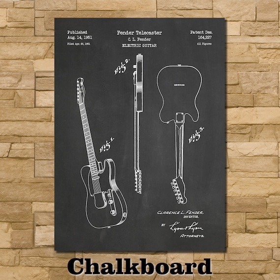 Clarence Fender Stratocaster Patent Print Chalkboard