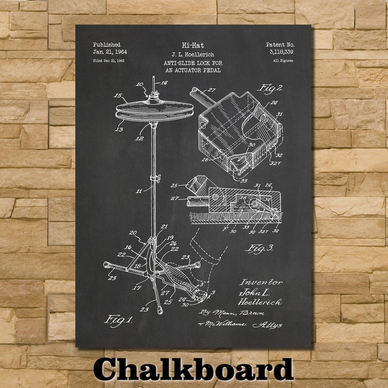 Hi-Hat Patent Print Art 1964 Chalkboard