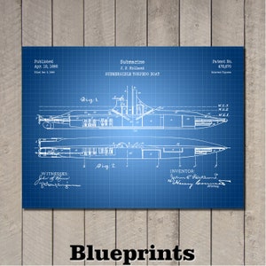Submarine Patent Print Art 1892 - Etsy