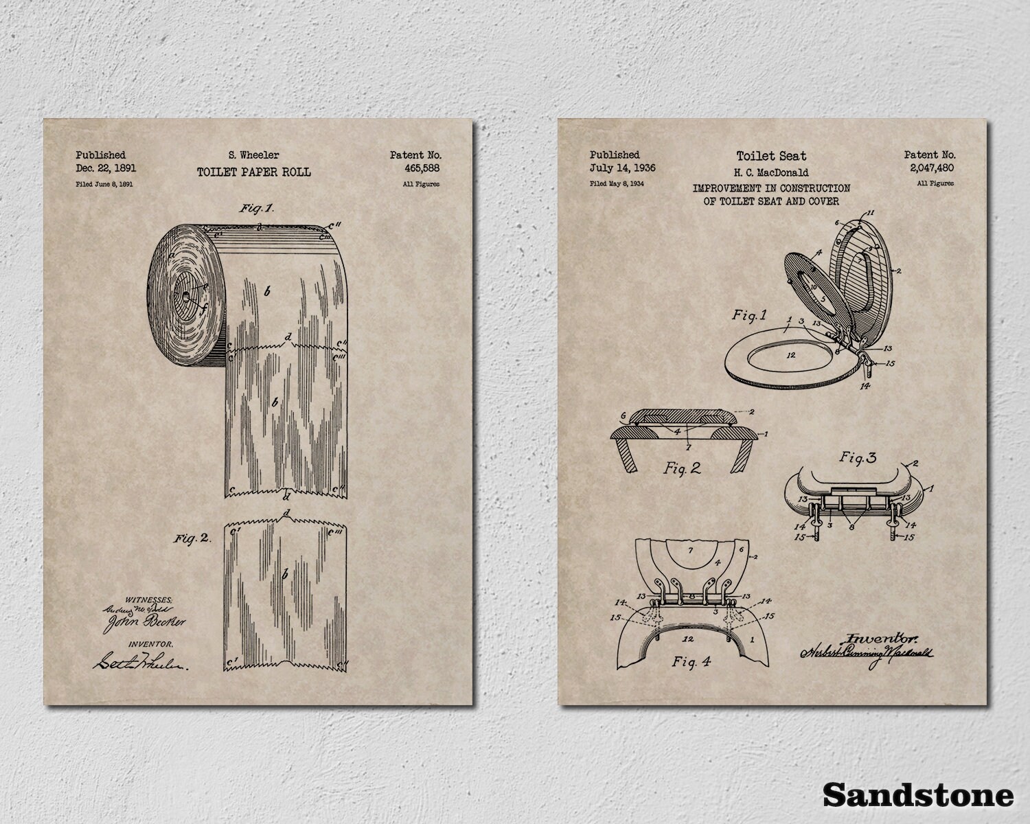 Toilet Patent Print Art Set of 2 - Etsy