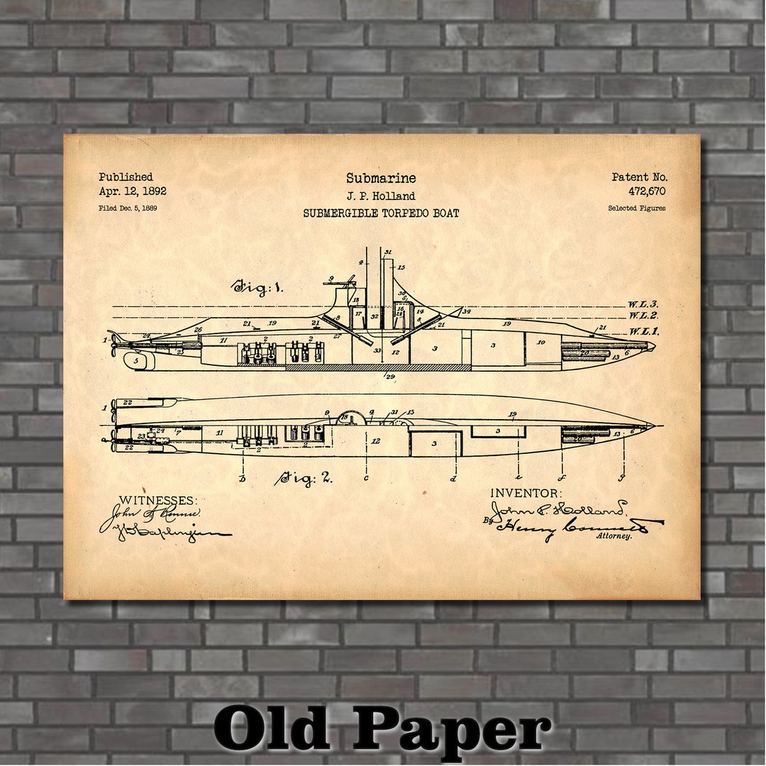 Submarine Patent Print Art 1892 - Etsy