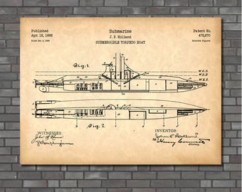 Submarine Patent Print Art 1892