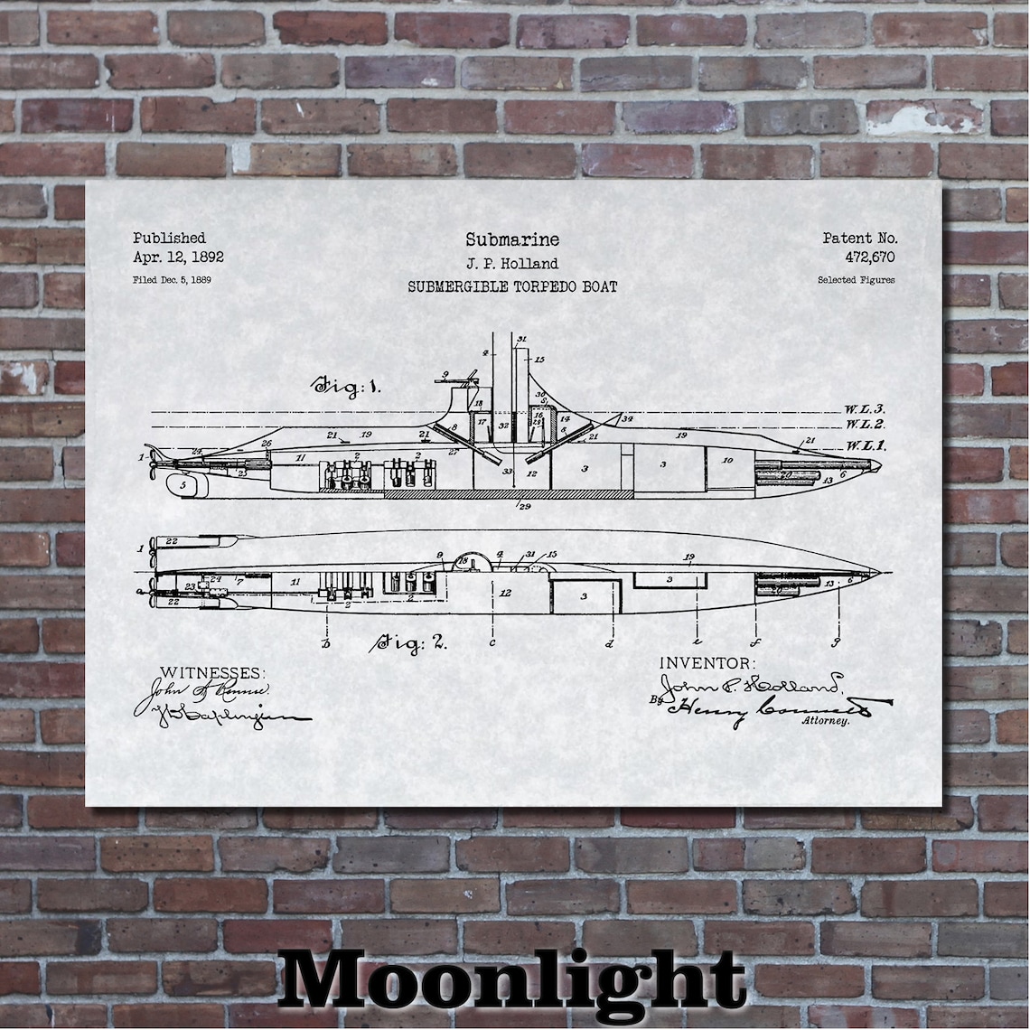 Submarine Patent Print Art 1892 - Etsy