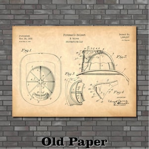 Fireman&#39;s Helmet Patent Print Art 1932