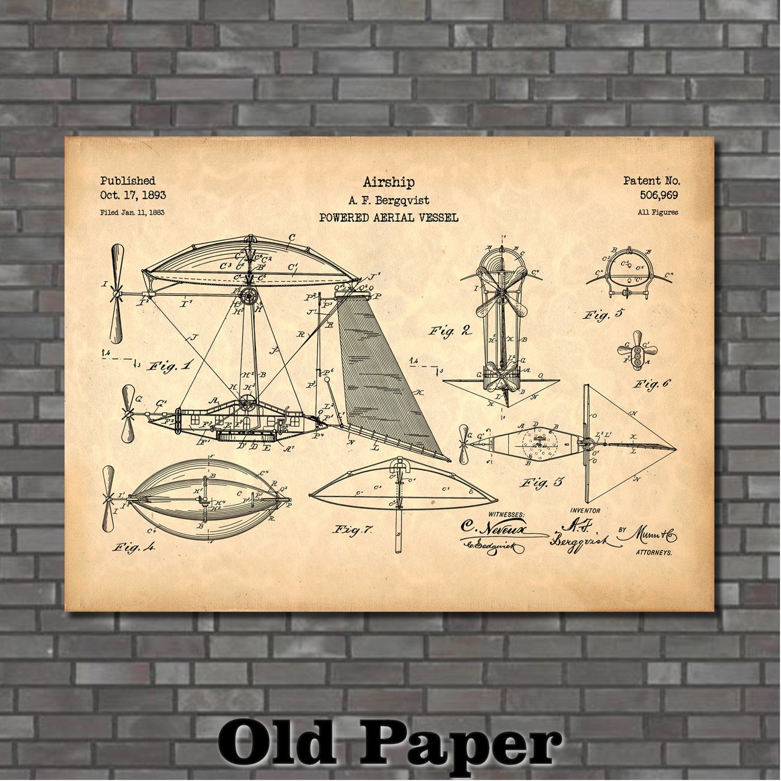 Airship Patent Print Art 1893 - Etsy