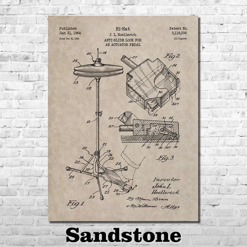 Hi-Hat Patent Print Art 1964 Sandstone
