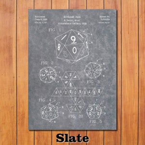 20-Sided Dice Patent Print Art 1999 Slate