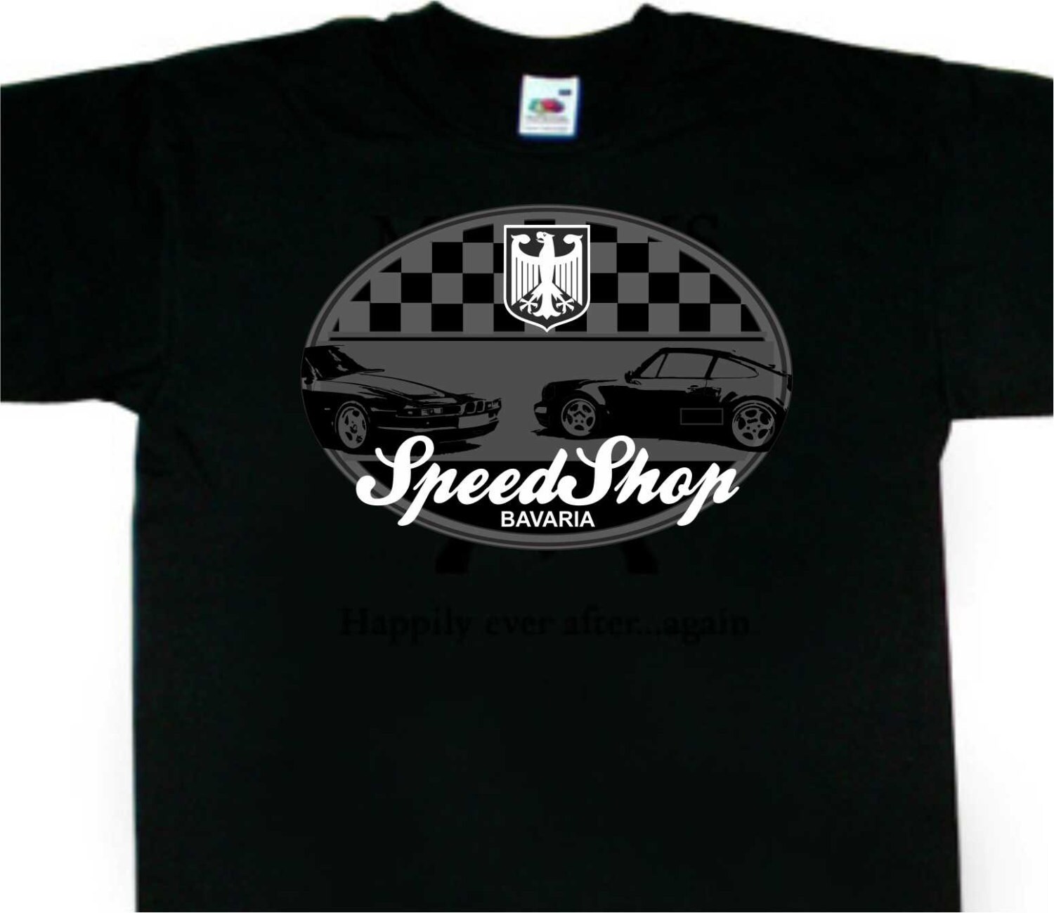 Image of Bavaria Speed Shop German Garage Tshirt Inspired By Bmw 850Csi Porsche 964 911 Bc64