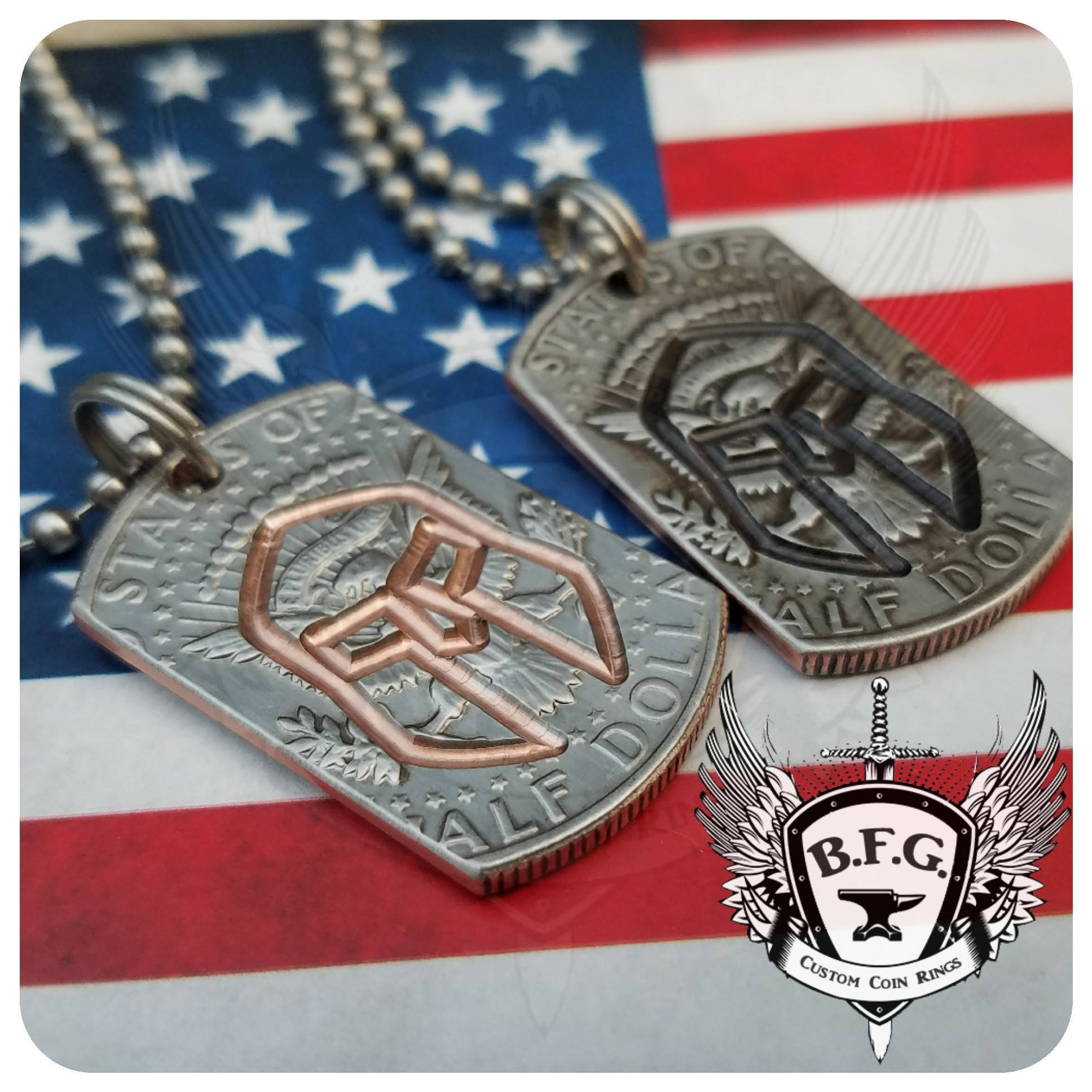 Spartan Helmet Engraved Mini Dog Tag made from a Kennedy Half Etsy