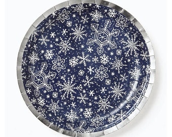 Snowflake Party Plates - Winter Wonderland Party Supplies, Christmas Party Plates, Holiday Birthday Decorations, Winter Party Decorations