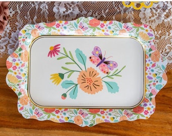 Bandejas florales para fiestas, 4 unidades: decoraciones de cumpleaños para el jardín, suministros para fiestas de té, despedidas de soltera de primavera, té para 2 cumpleaños, bandejas de papel para servir