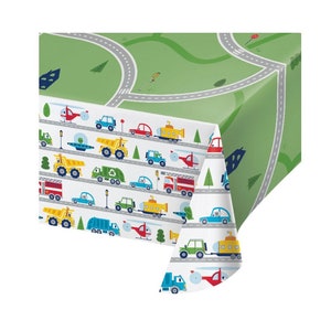 Tovaglia per feste a tema trasporti, tovaglia di carta, compleanno a tema ingorgo stradale, festa con veicoli, auto e camion, 1° compleanno, 2° compleanno bambino