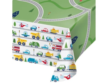 Transportation Party Tablecloth, Paper Table Cover, Traffic Jam Birthday, Vehicles Party, Cars & Trucks, Boy 1st Birthday, 2nd Birthday