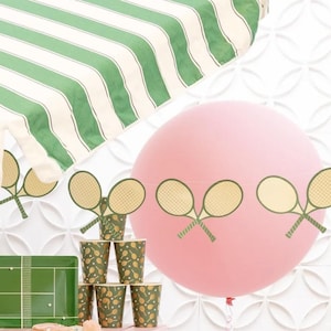 Striscioni con racchette e palline da tennis - Decorazioni per compleanni di tennis, feste di tornei di tennis, addio al nubilato di tennis, feste di circoli di tennis, striscioni per feste di tennis
