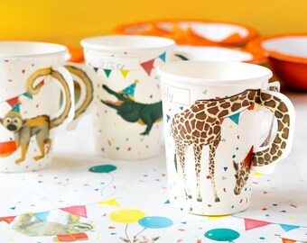 Party Animals Birthday Cups, Disposable Paper Party Cups, Safari Animal Birthday, Giraffe Monkey Alligator, Get Wild Party Decorations