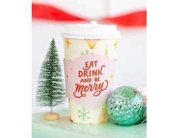 Pink Christmas Coffee Cups - Christmas Party Cups, Hot Chocolate Cups, Holiday Hot Cups, Disposable Cups, Paper Cups, Merry & Bright Party