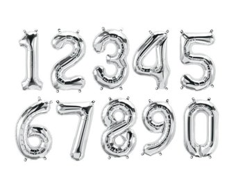 34" Silver Number Balloons - 1st Birthday Balloons, Number 2 Balloon, 3 Balloon, 4 Balloon, 5 Balloon, 6 Balloon, 7 Balloon, Jumbo Balloons
